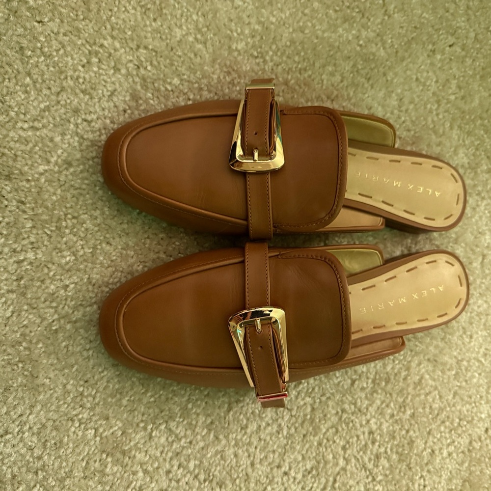 Alex Marie Tan Mules with Gold Accent
